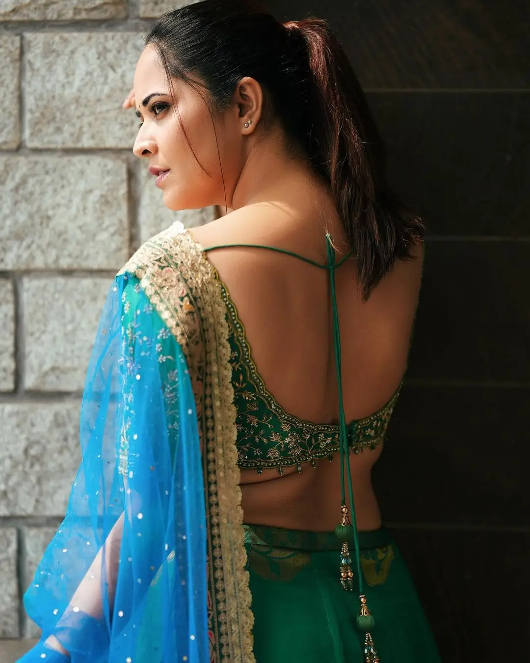 Maa TV Anchor Anasuya Bharadwaj in Green Lehenga Choli